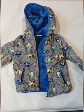 Cozy Blue Lined Gray Kids Construction Jacket